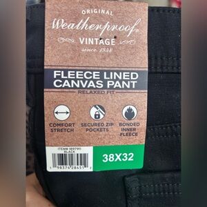 Weatherproof Vintage Fleece Lined Canvas Pants Black Relaxed Fit 38x32 Stretch
